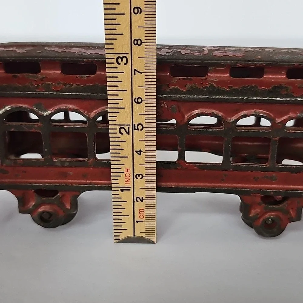 Vintage Cast Iron Red Trolley Car Toy Metal 1829